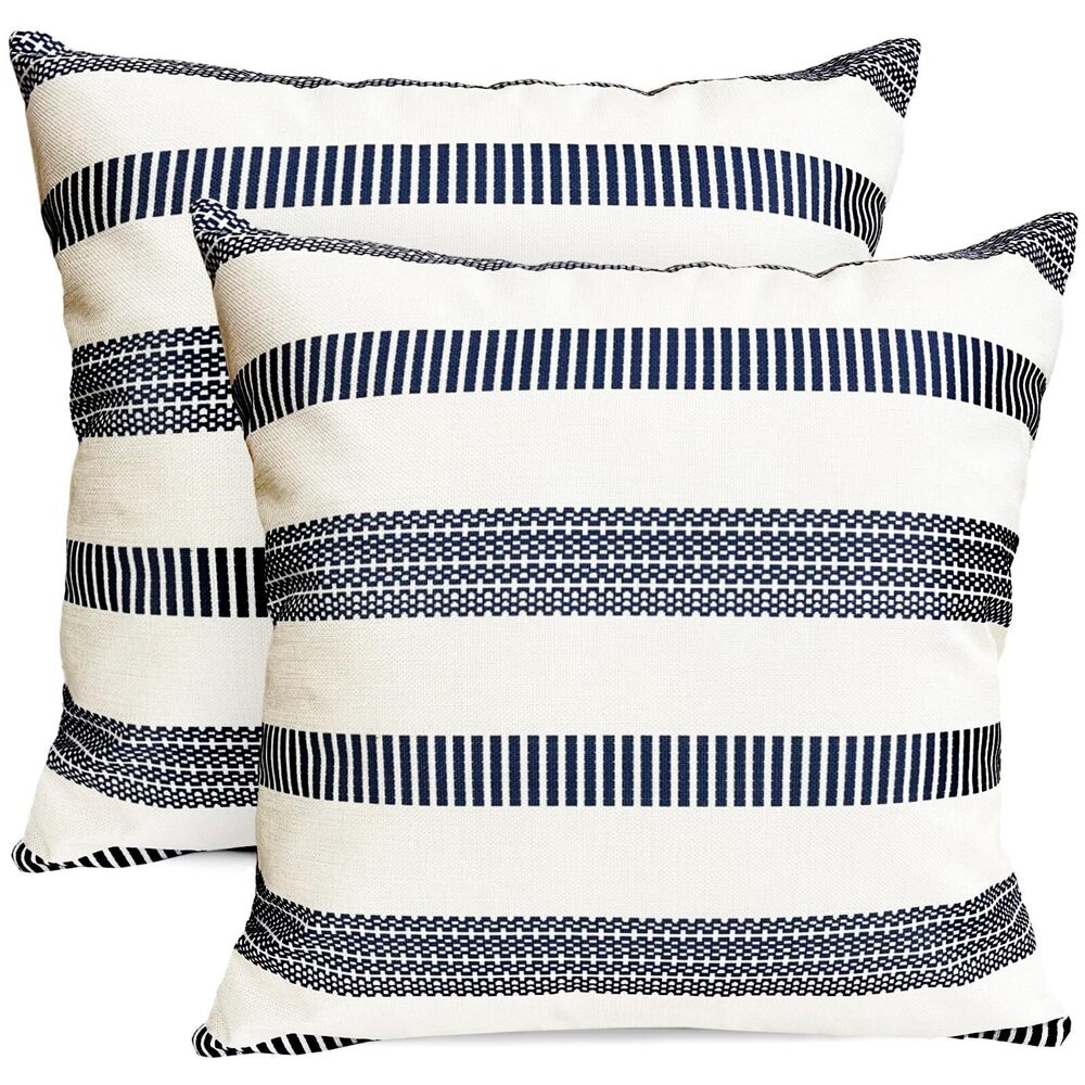 2314 Decorative Throw Pillow Covers Set of 2 Blue Boho Striped Pillow